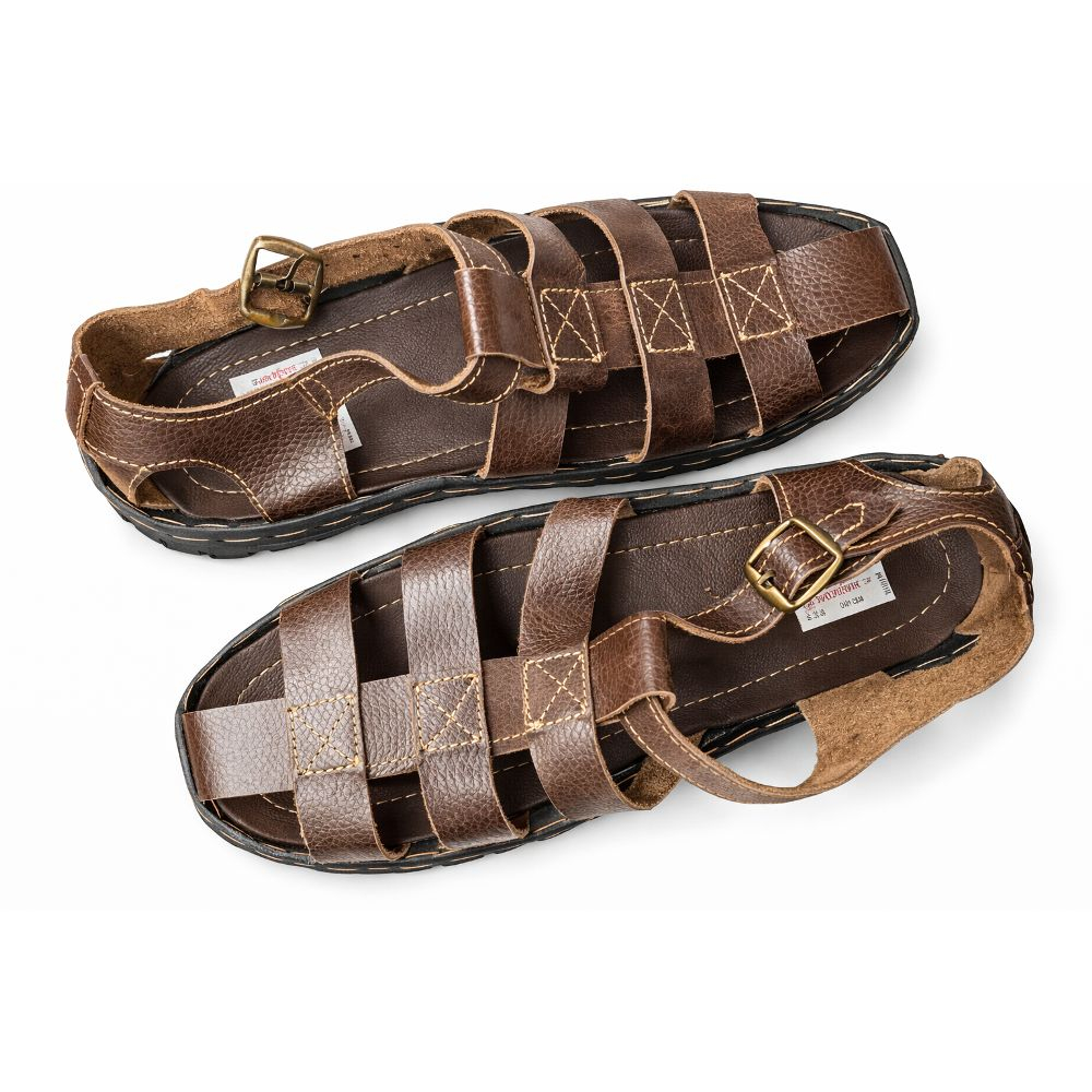 Mens Brown Leather Sandals with Buckle